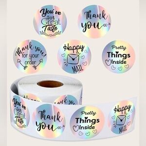 🆕 500 Thank You Metallic Silver 1” Stickers - 1 Roll